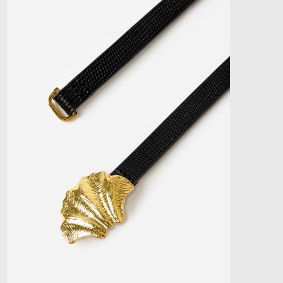 Frame Denim Black Belt with Gold Shell Accent main image 6
